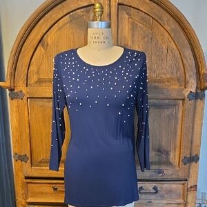 Chico's Midnight Blue Blouse with Pearl Embellishments